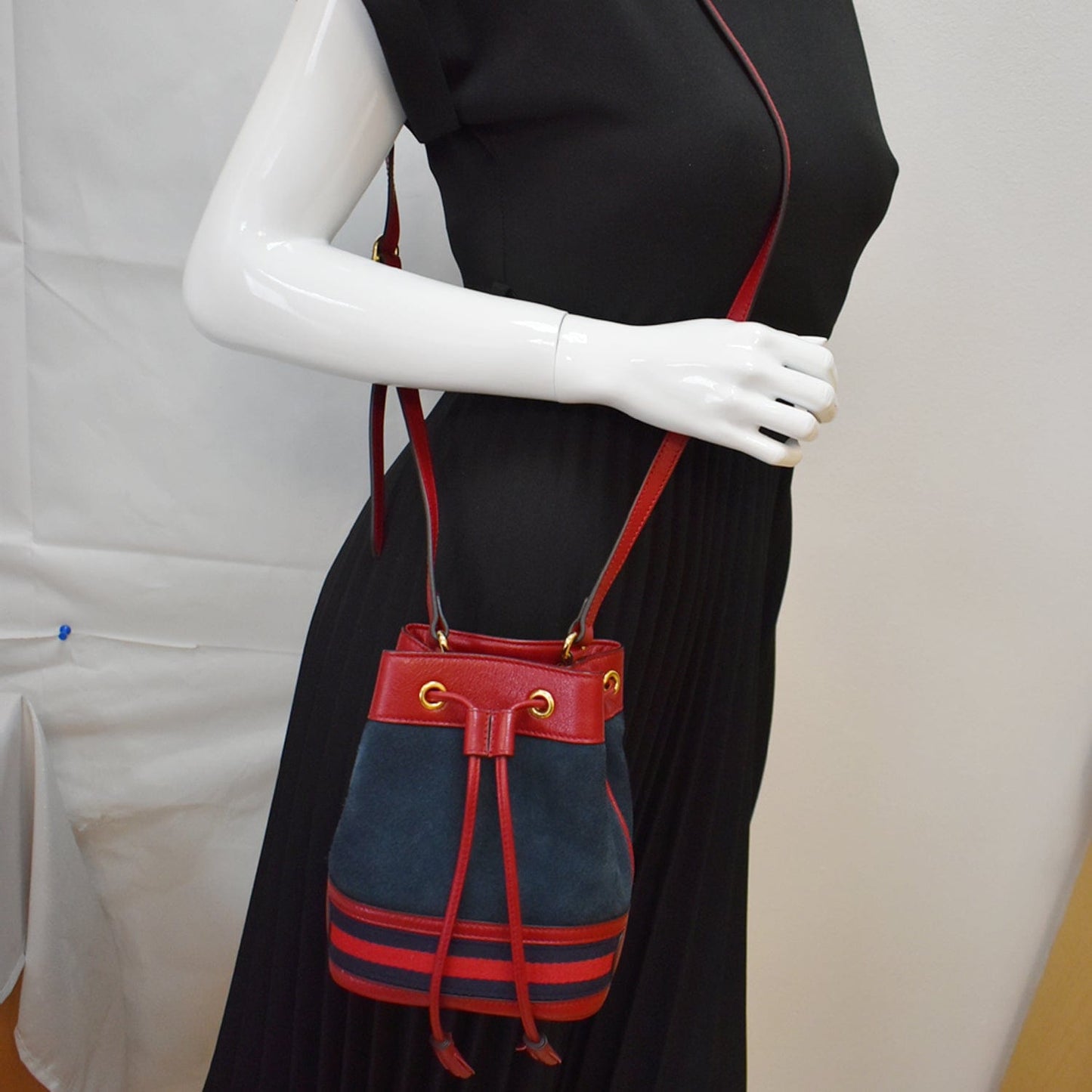Gucci Ophidia Mini Trimmed Bucket Bag Leather Suede Crossbody Bag