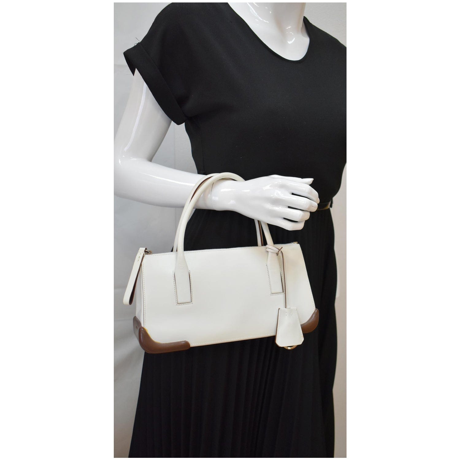 Prada Top Handle Bag Leather White Travel Bag