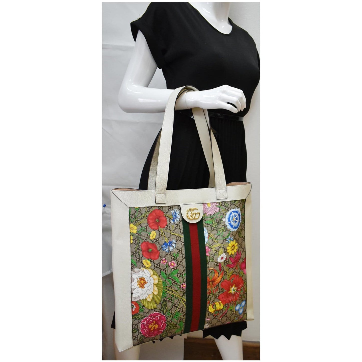 Gucci Ophidia Flora Vertical Shopping Tote Bag White