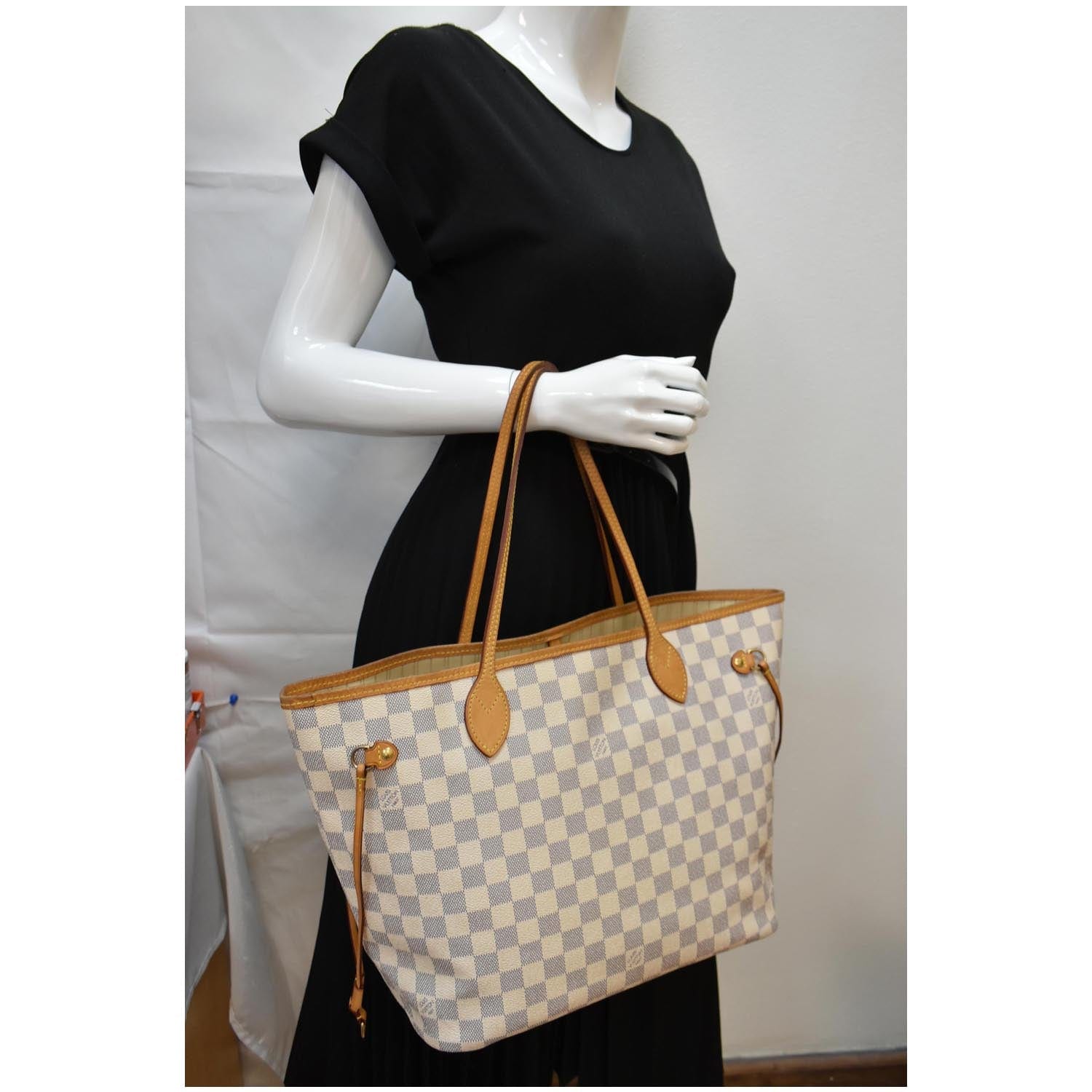 Louis Neverfull Mm Damier Azur Tote Bag White