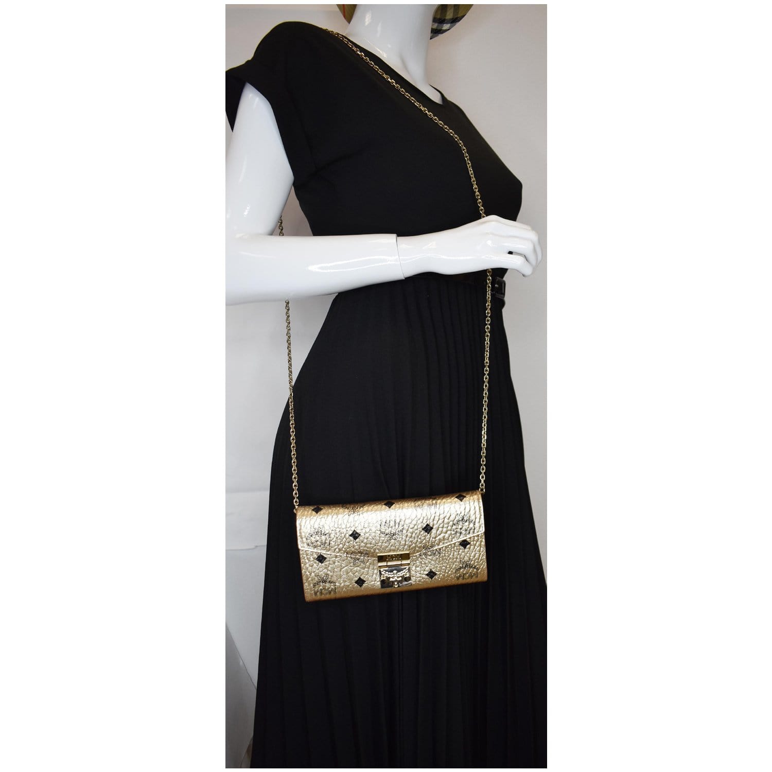 MCM Berlin Visetos Crossbody On Wallet Gold Chain Crossbody Bag