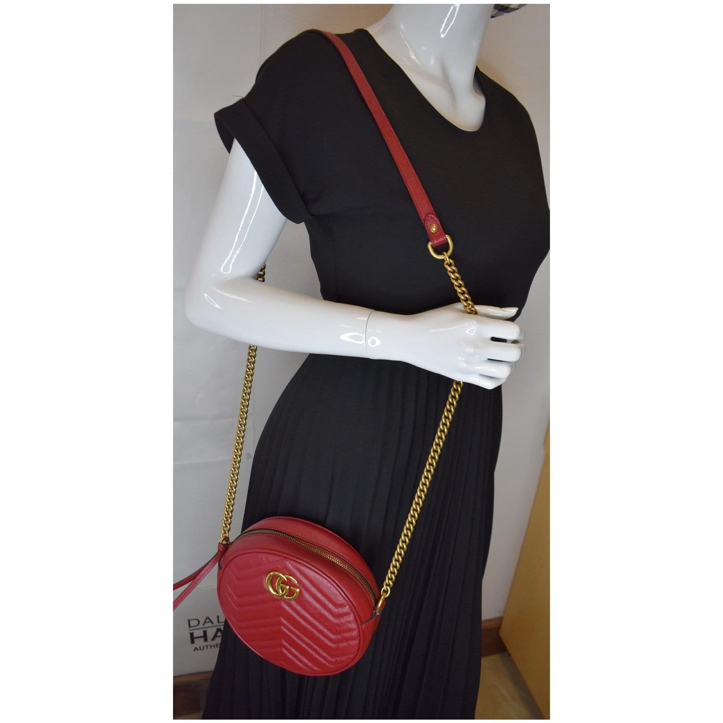 Gucci Marmont Round Crossbody Bag Leather Red
