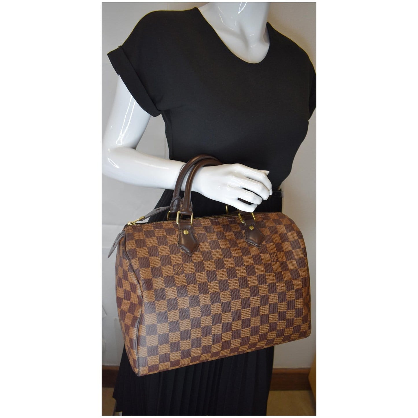 Louis Speedy Damier Ebene Satchel Bag Brown Travel Bag Brown 4