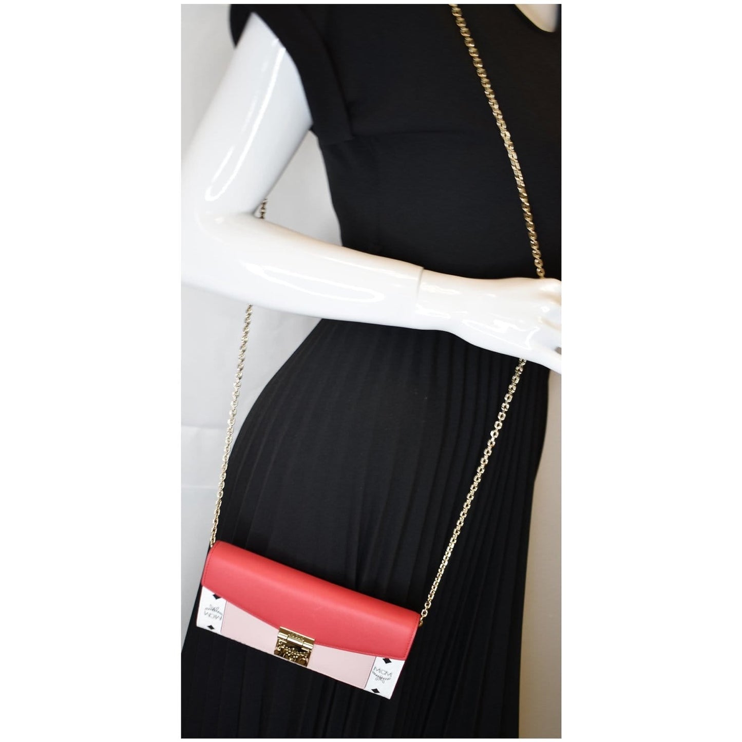 MCM Patricia Block Visetos Crossbody Wallet Leather Red Crossbody Bag