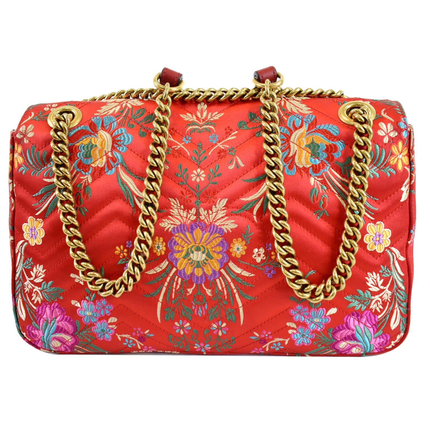 Gucci Marmont Floral Jacquard Shoulder Bag Matelasse Red