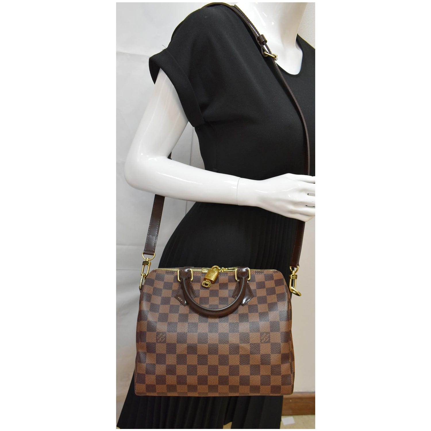 Louis Speedy Bandouliere Damier Ebene Crossbody Bag Brown