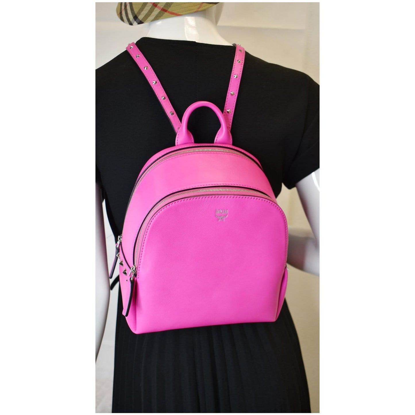 MCM Duchess Polke Studs Calfskin Backpack Electric Leather Pink
