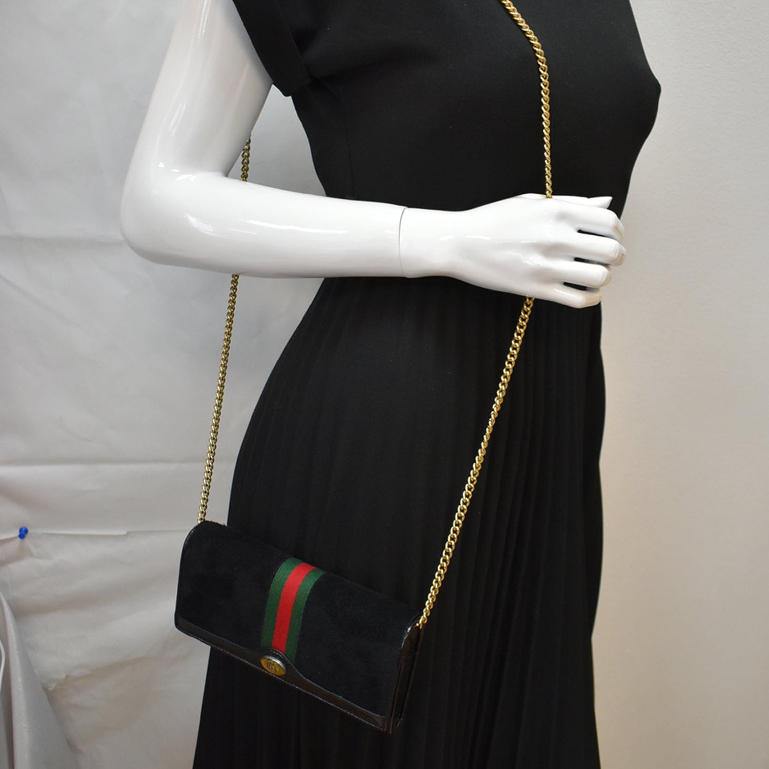 Gucci Ophidia New Rep Web Wallet On Chain Leather Suede Crossbody Bag