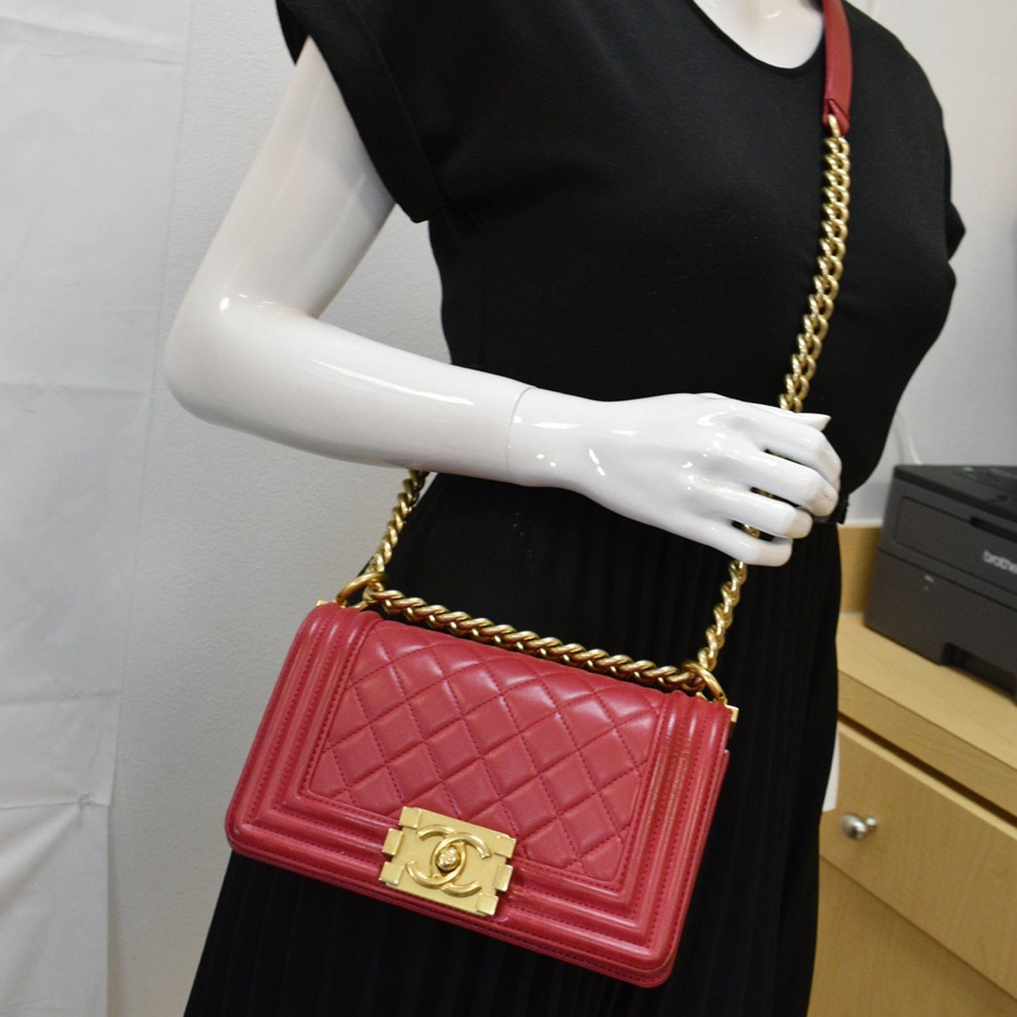 Chanel Le Boy Shoulder Bag Leather Red
