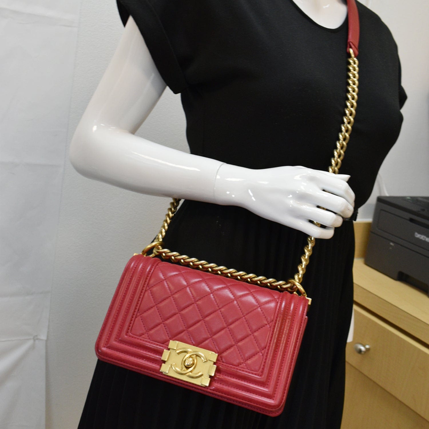 Chanel Le Boy Shoulder Bag Leather Red