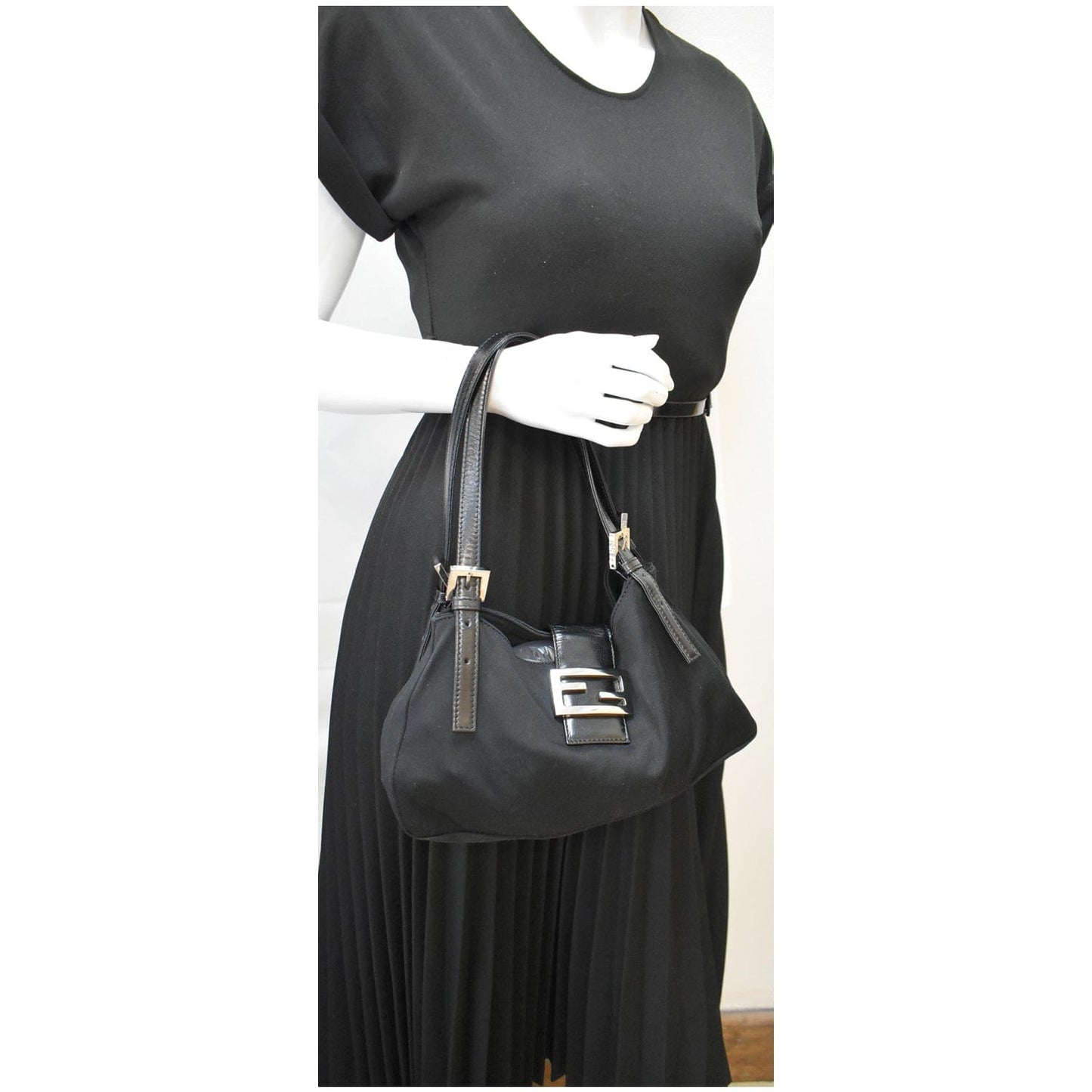 Fendi Mama Baguette Neoprene Shoulder Bag Canvas Black