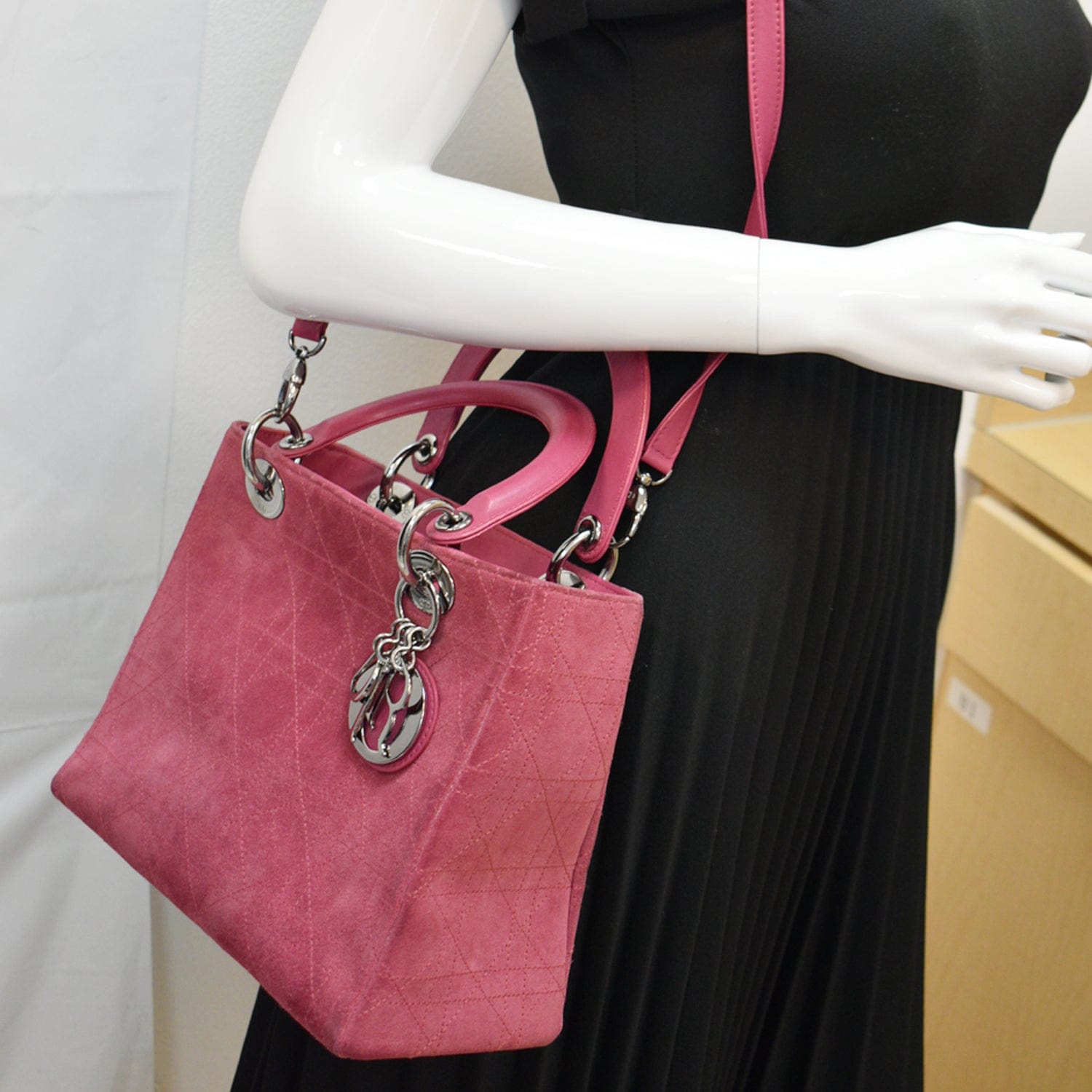 Dior Lady Tote Bag Suede Pink