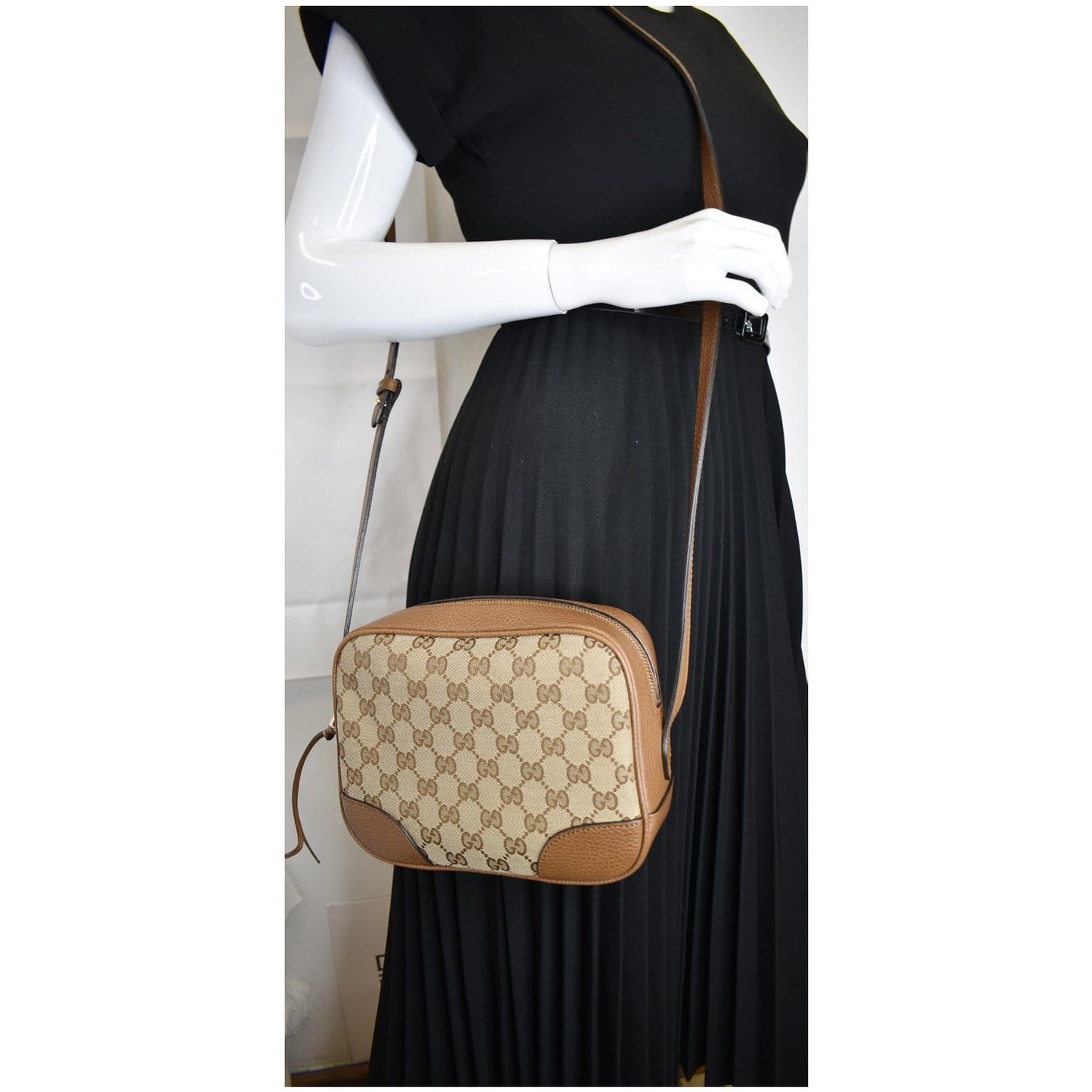 Gucci Bree Crossbody Bag Leather Canvas Beige 449413