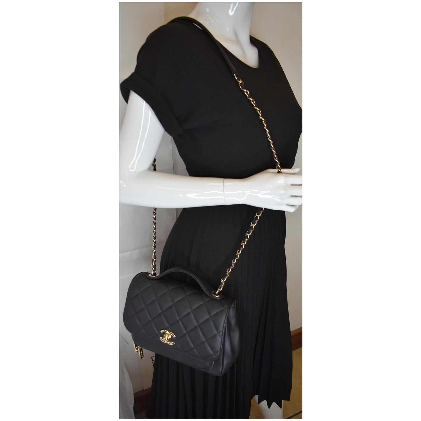Chanel Business Affinity Flap Caviar Shoulder Bag Quilted Black