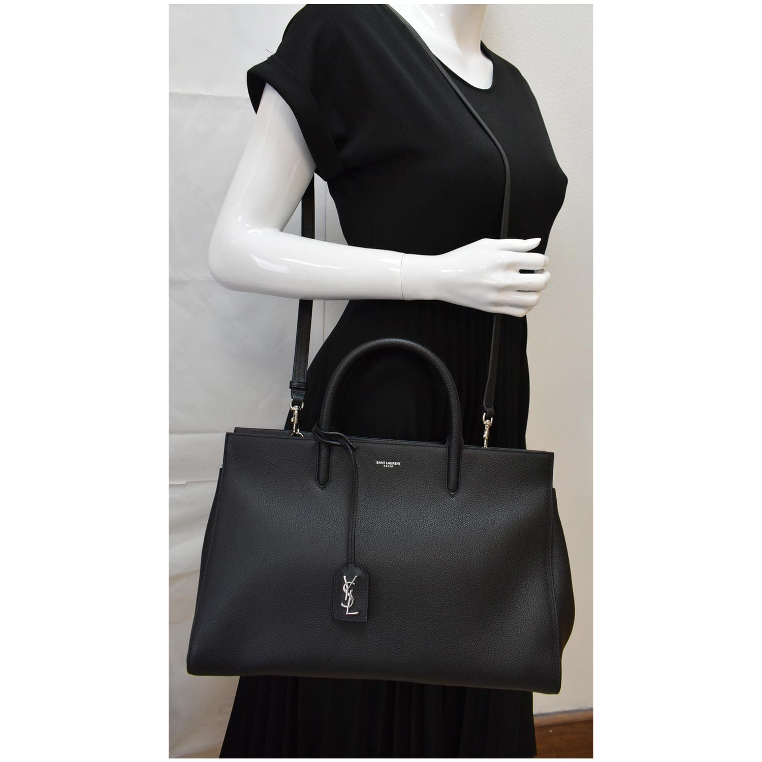 YSL Saint Laurent Saint Cabas Rive Gauche Tote Bag Leather Black