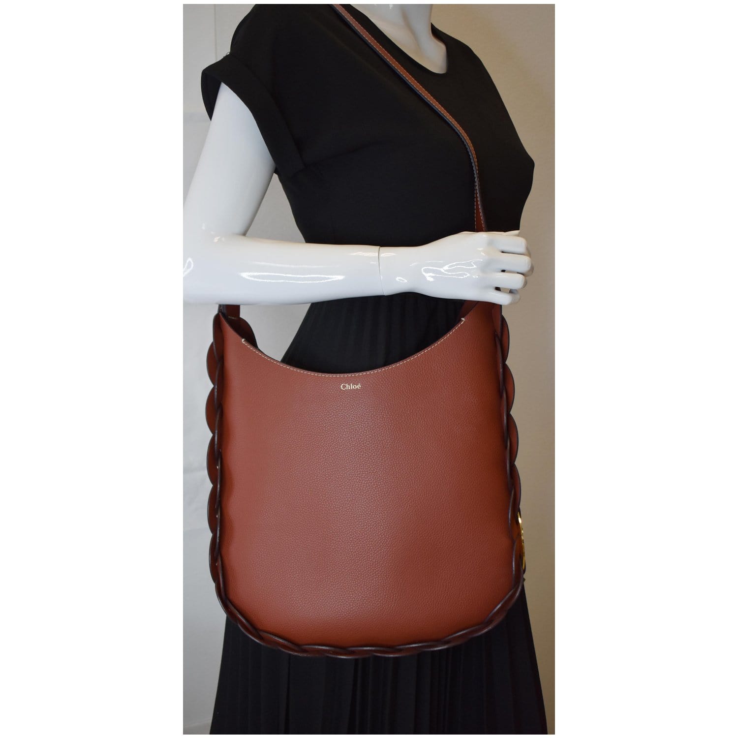 Chloe Darryl Grain Hobo Shoulder Bag Leather Brown