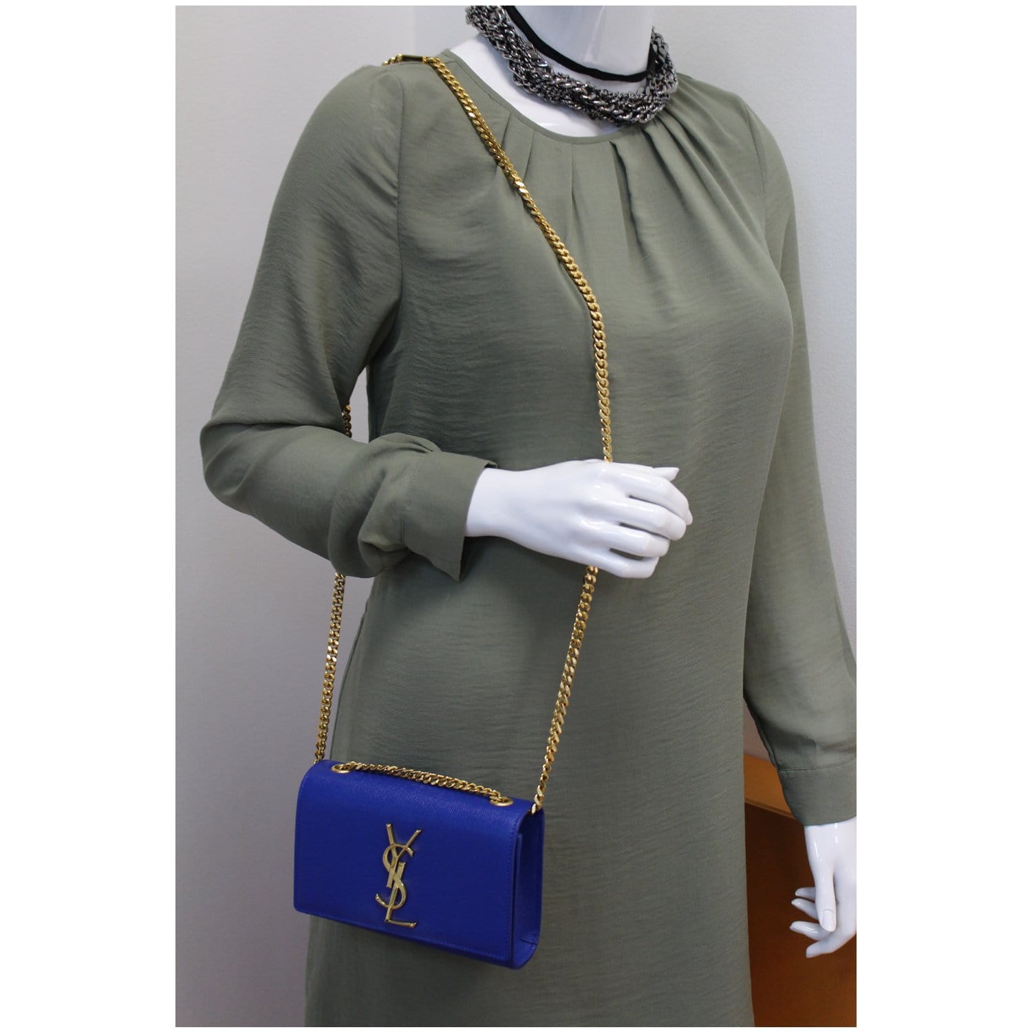 YSL Saint Laurent Saint Kate Grain De Poudre Crossbody Bag Blue Small