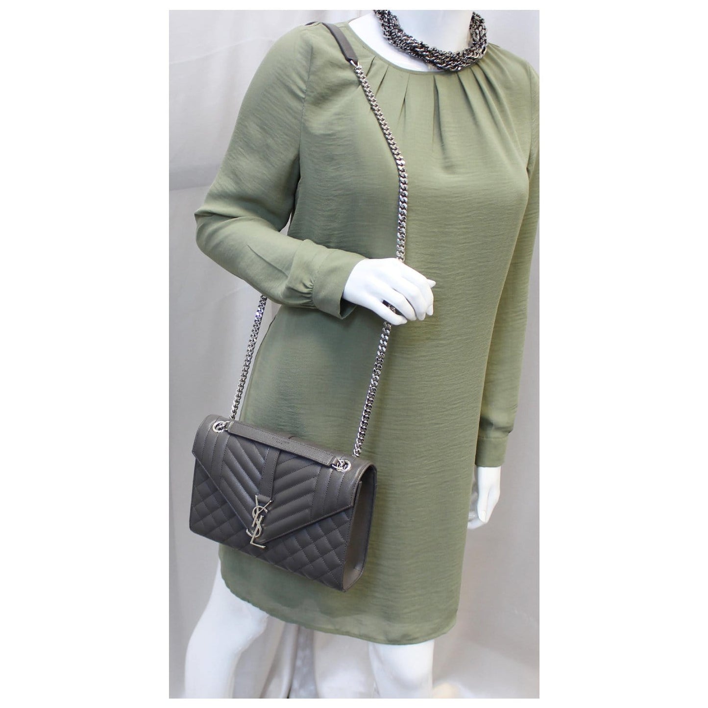 YSL Saint Laurent Saint Laurent Envelope Shoulder Bag Grey Medium Chain