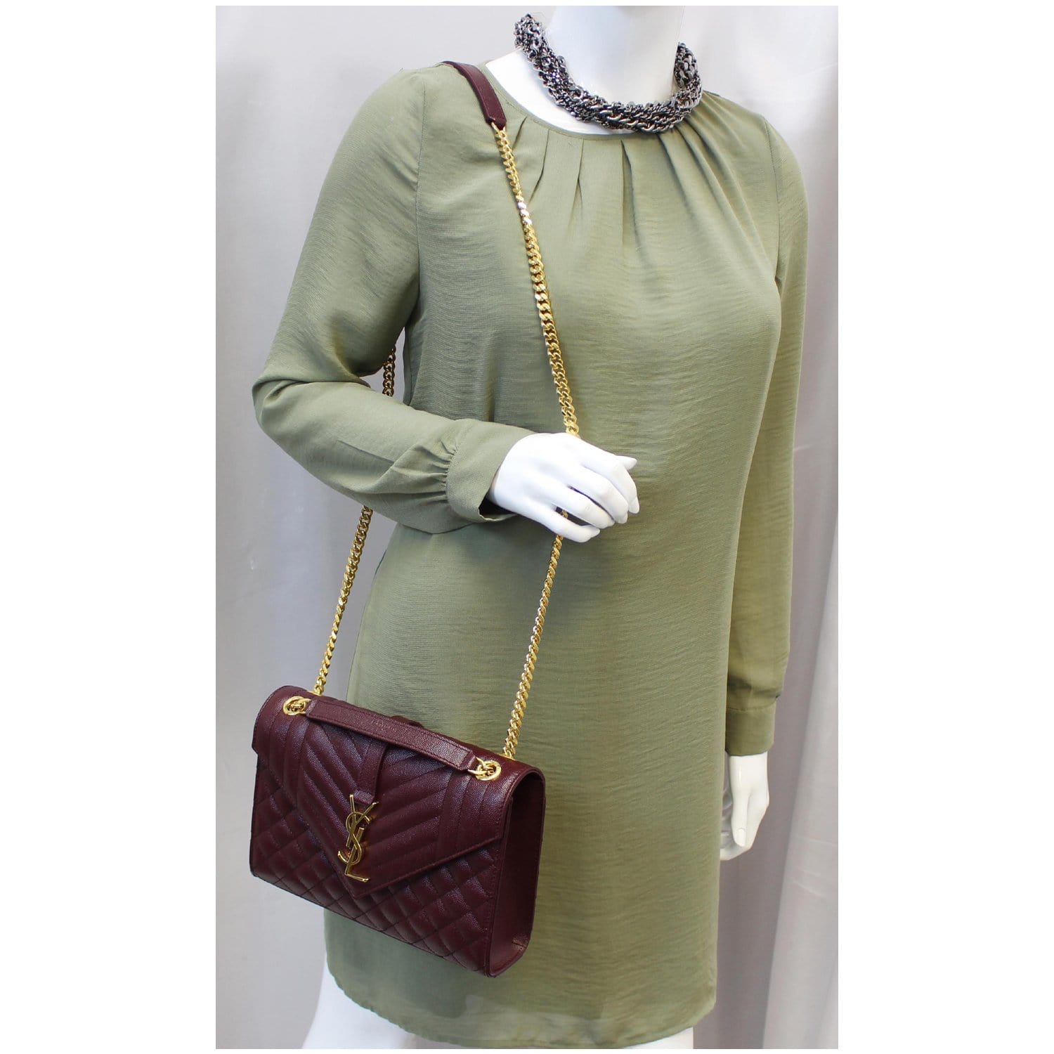 YSL Saint Laurent Saint Laurent Envelope Shoulder Bag Burgundy Medium Chain
