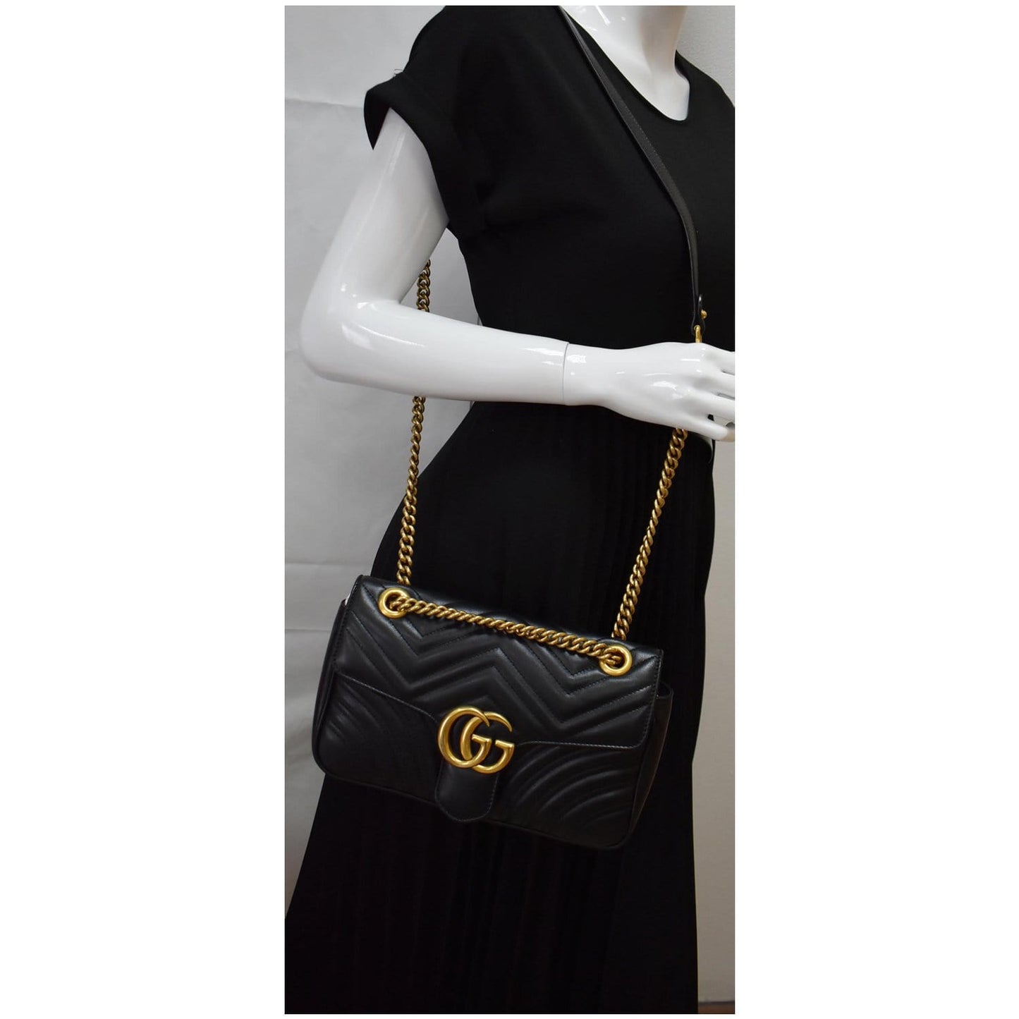 Gucci Marmont Small Crossbody Bag Leather Matelasse Black 443500