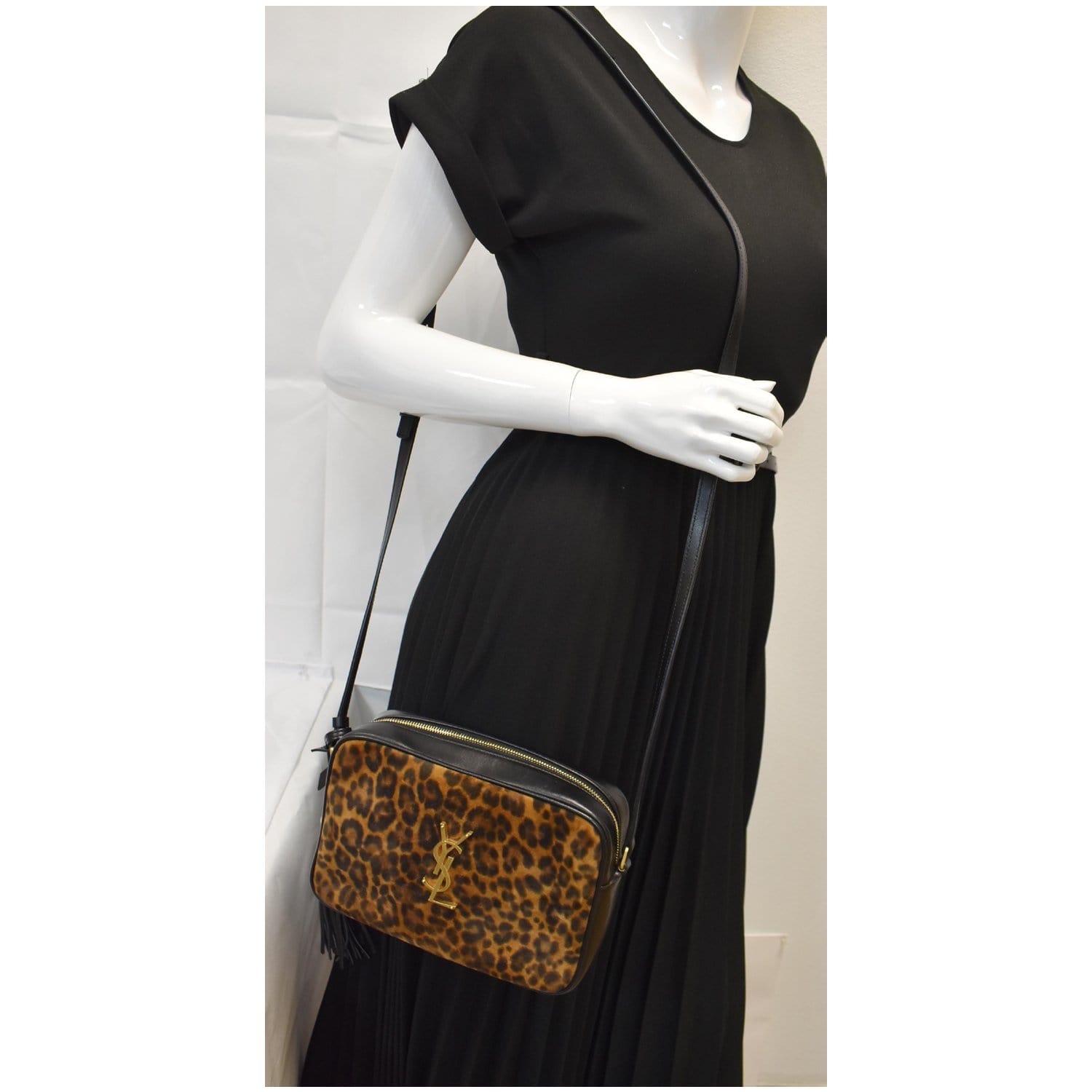 YSL Saint Laurent Saint Lou Camera Leopard Print Crossbody Bag Leather Black Bag Black