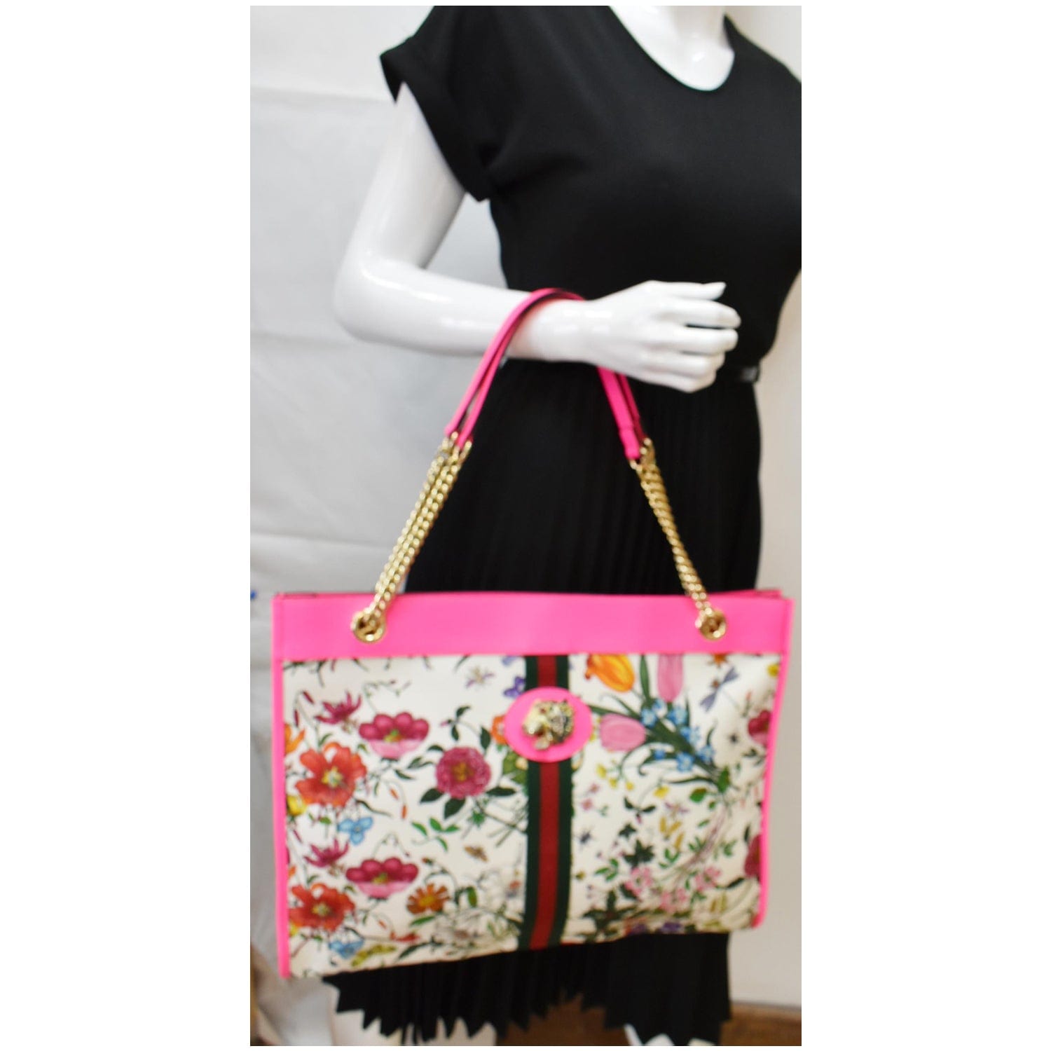 Gucci Floral Rajah Tote Bag Multicolor Leather Canvas