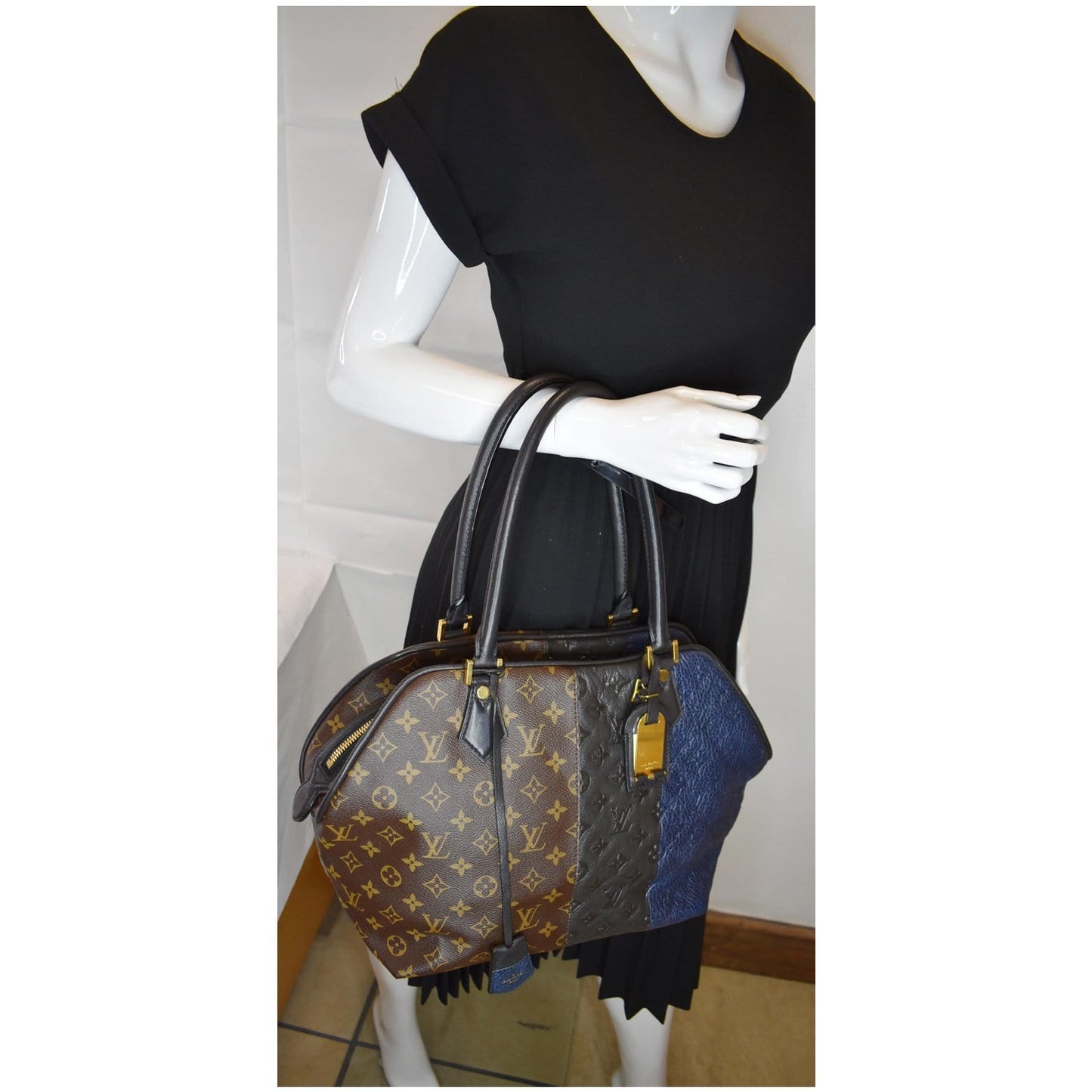 Louis Blocks Stripes Tote Bag Tri Color Leather Monogram