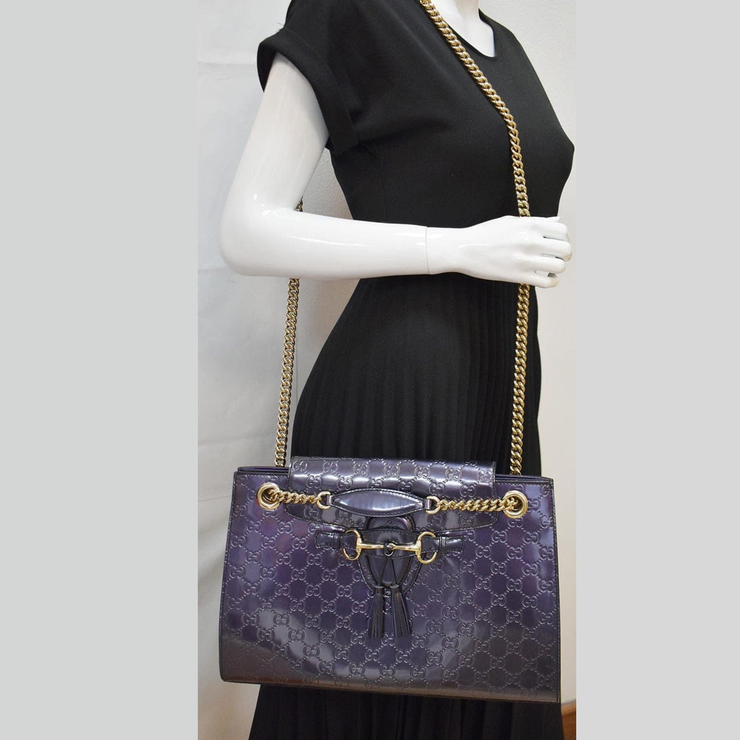 Gucci Emily ssima New Rep Shoulder Bag Dark Leather Large