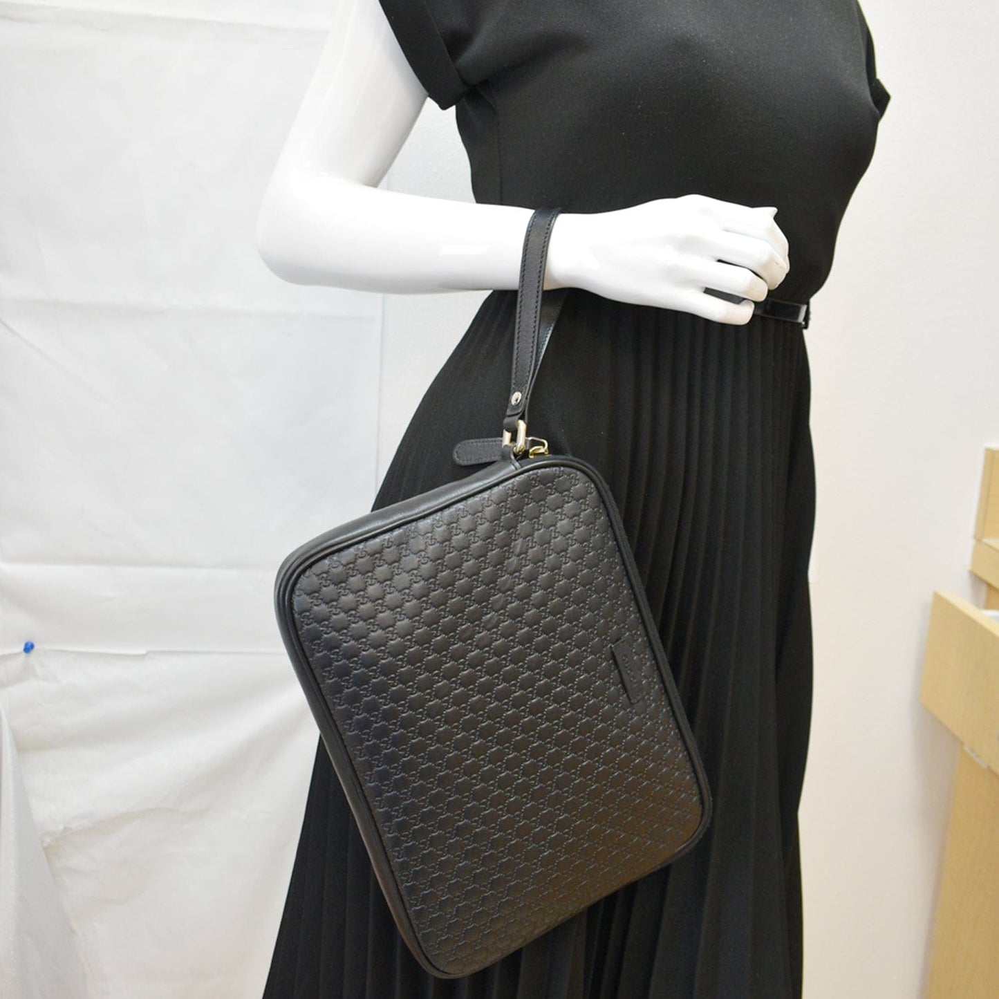 Gucci Microssima Clutch Bag Leather Black