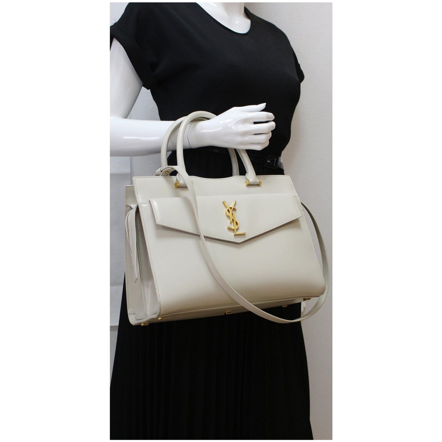 YSL Saint Laurent Saint Uptown Tote Bag Leather White