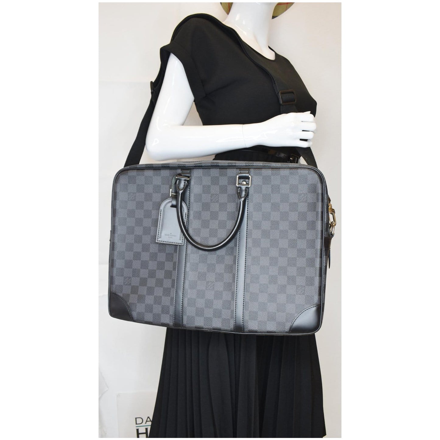 Louis Porte Documents Voyage Gm Damier Graphite Black Crossbody Bag