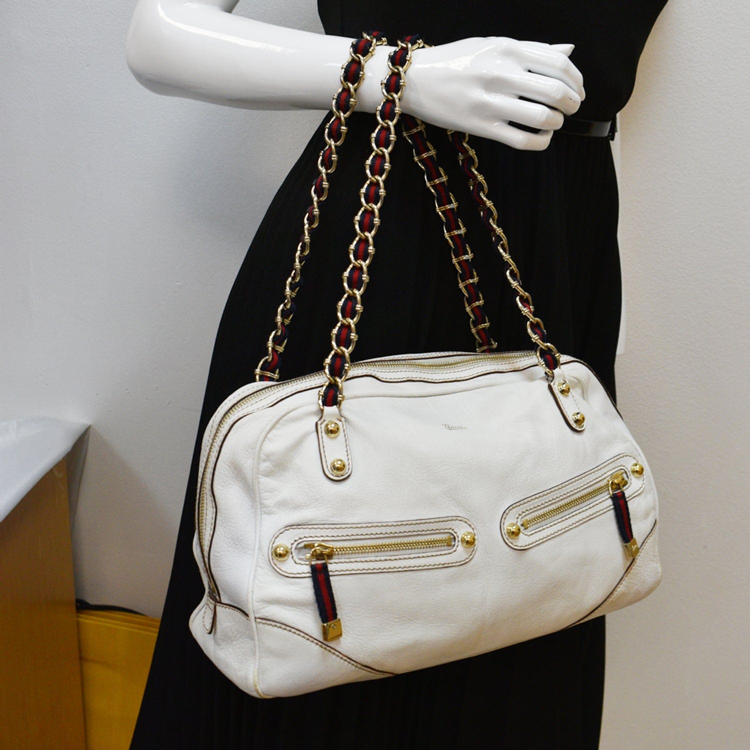 Gucci Capri Bowler Bag Leather White Travel Bag