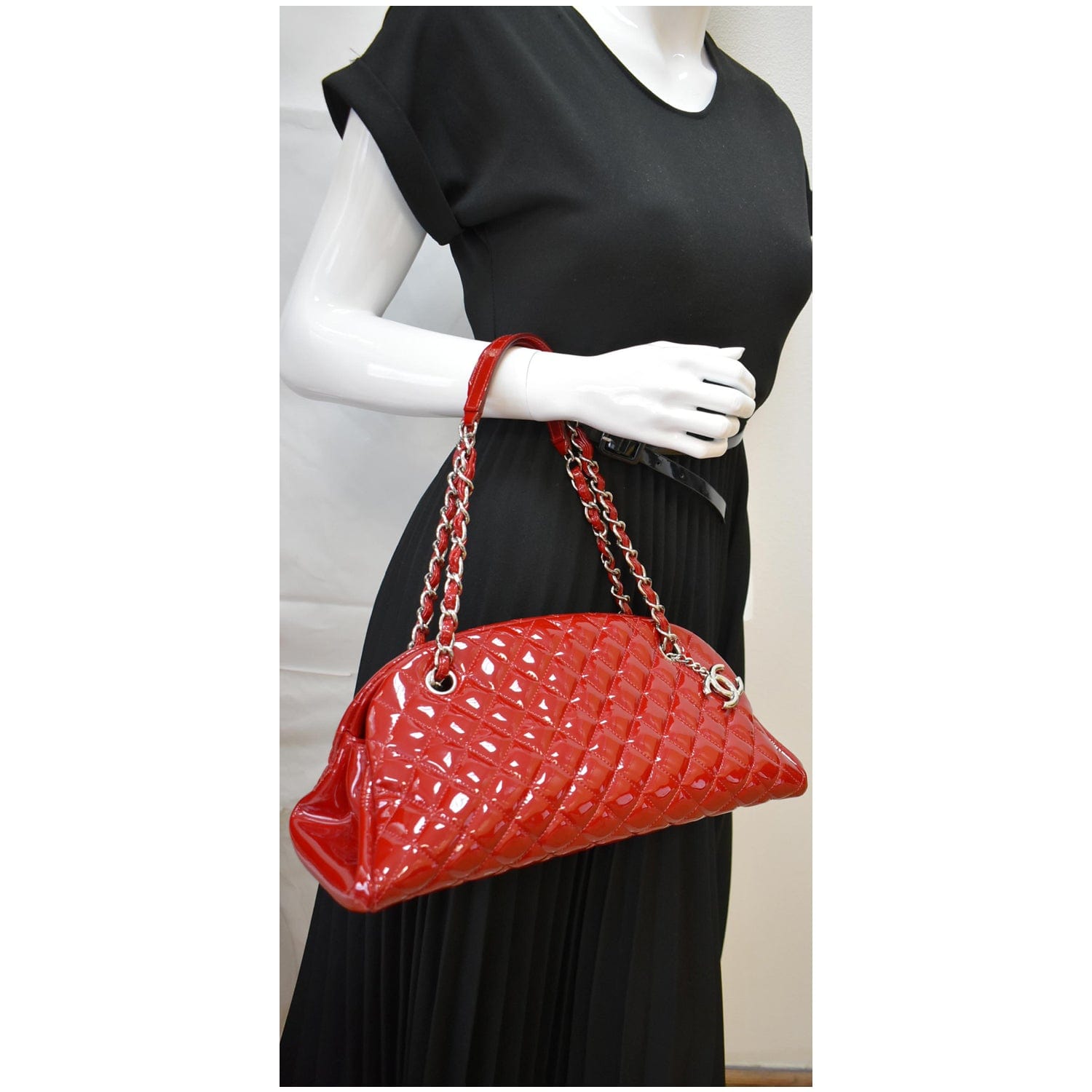 Chanel Just Mademoiselle New Rep Bowling Bag Leather Red Shoulder Bag