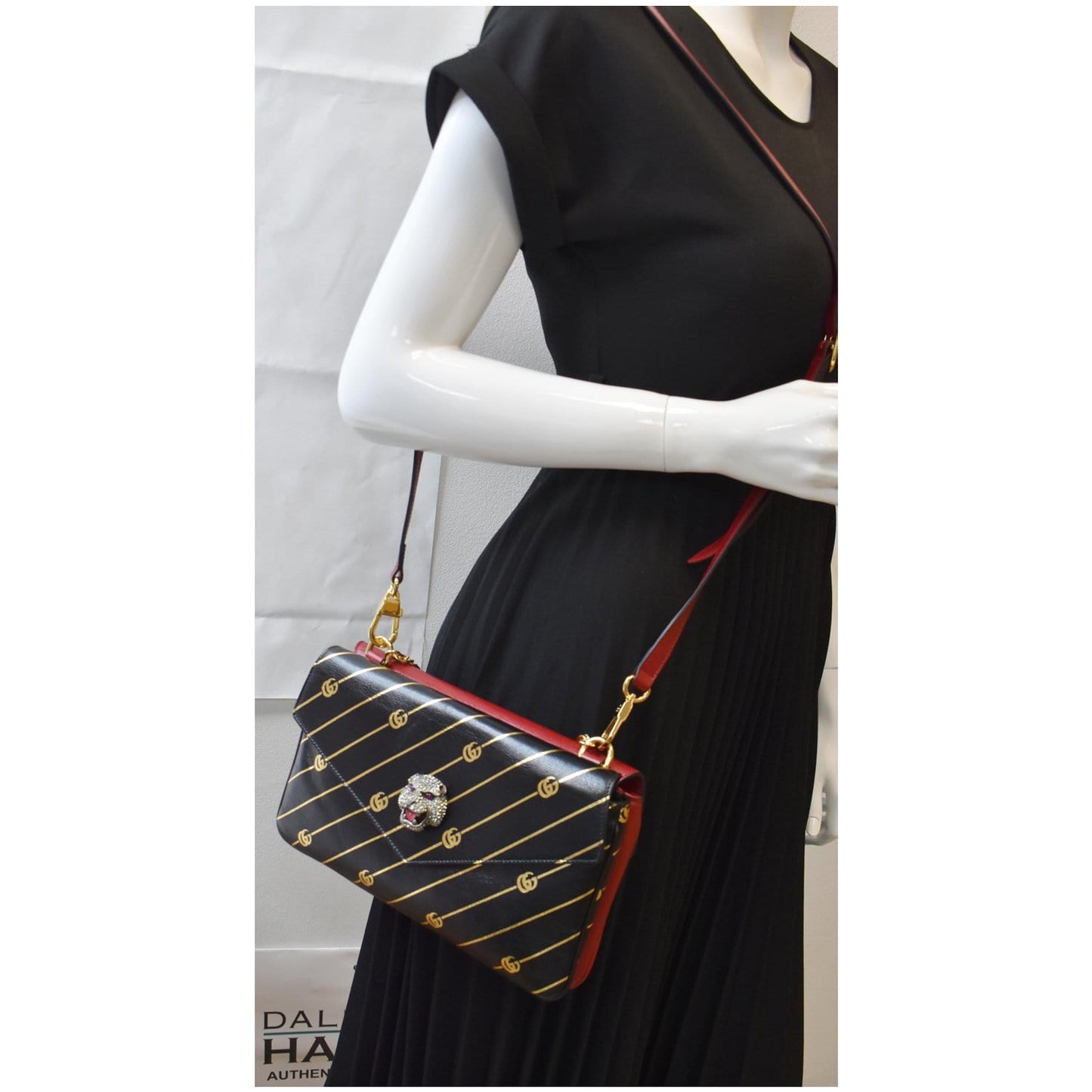 Gucci Thiara Medium Double Smooth Shoulder Bag Leather Black