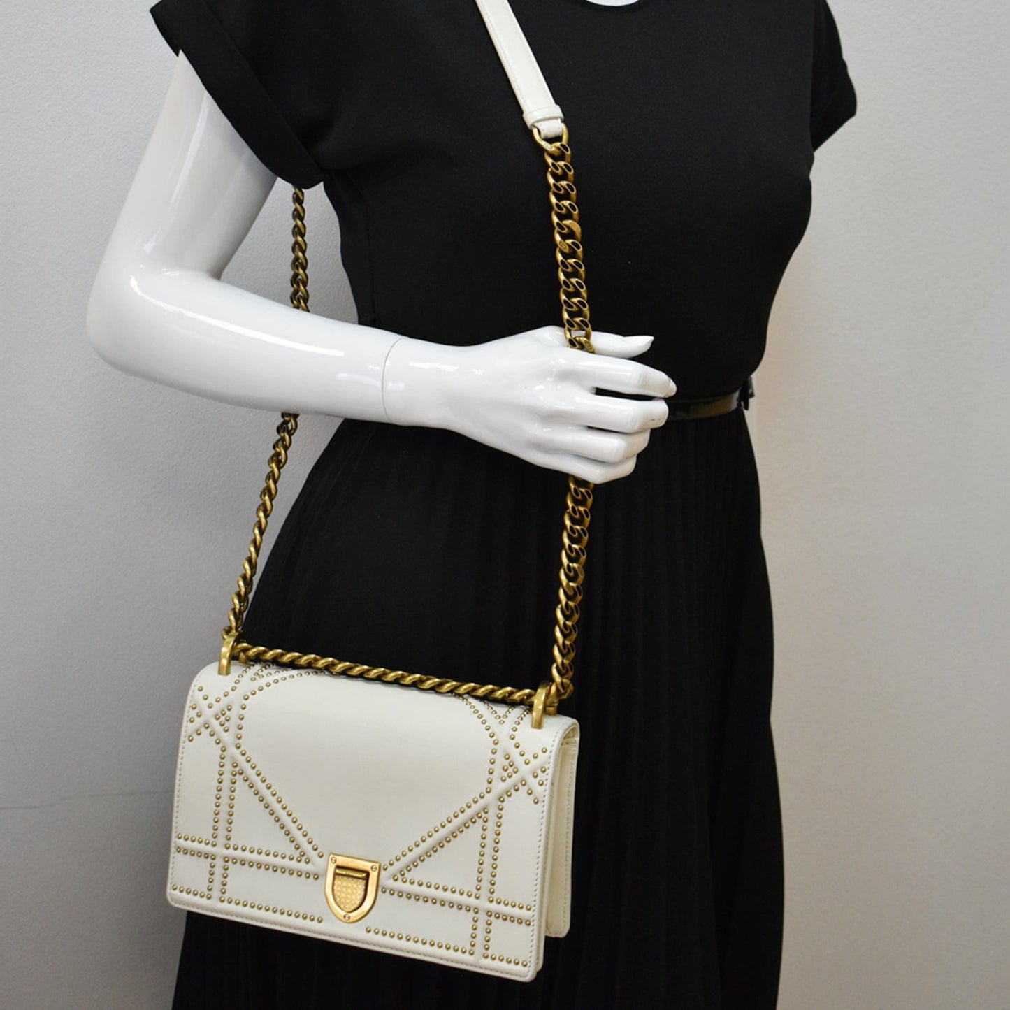 Dior ama Studded Flap Shoulder Bag Leather White