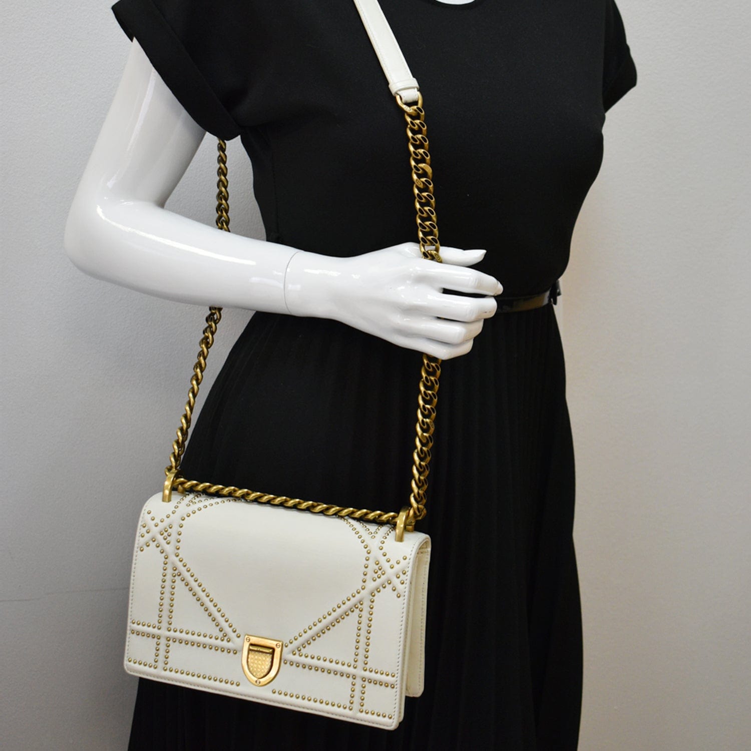 Dior ama Studded Flap Shoulder Bag Leather White
