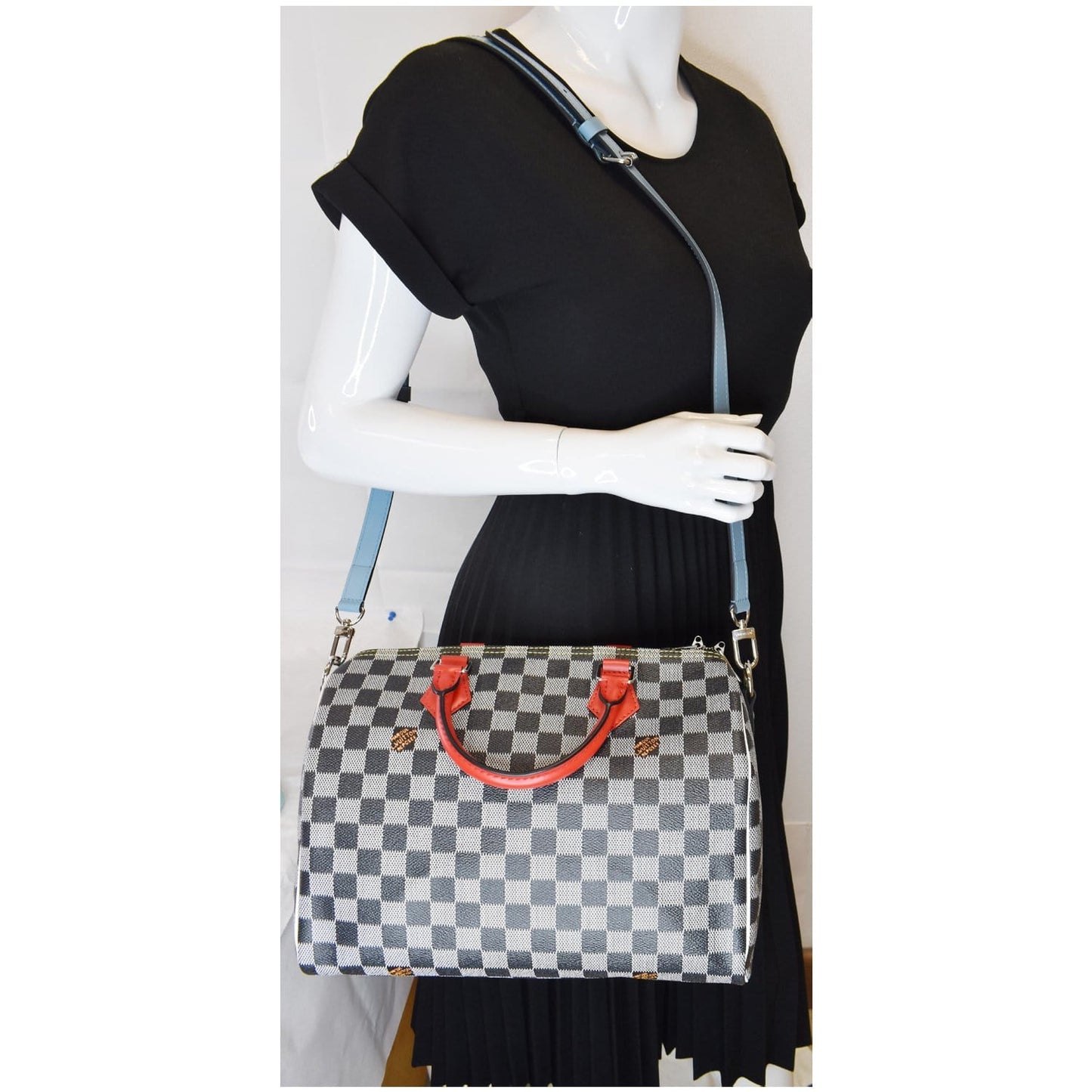 Louis Speedy Bandouliere Damier Shoulder Bag Black White
