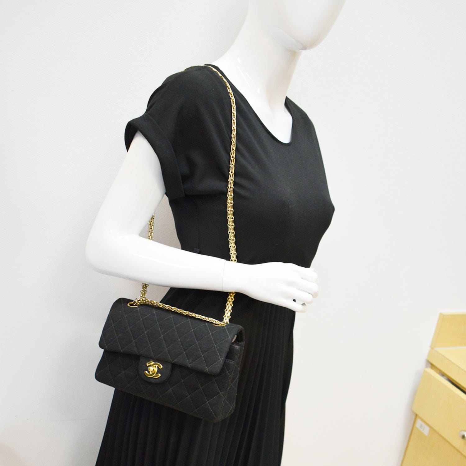 Chanel Classic Jersey Fabric Shoulder Bag Black Flap