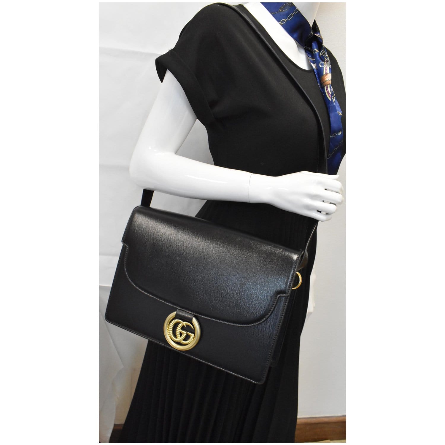 Gucci Pl Ue Shoulder Bag Leather Black