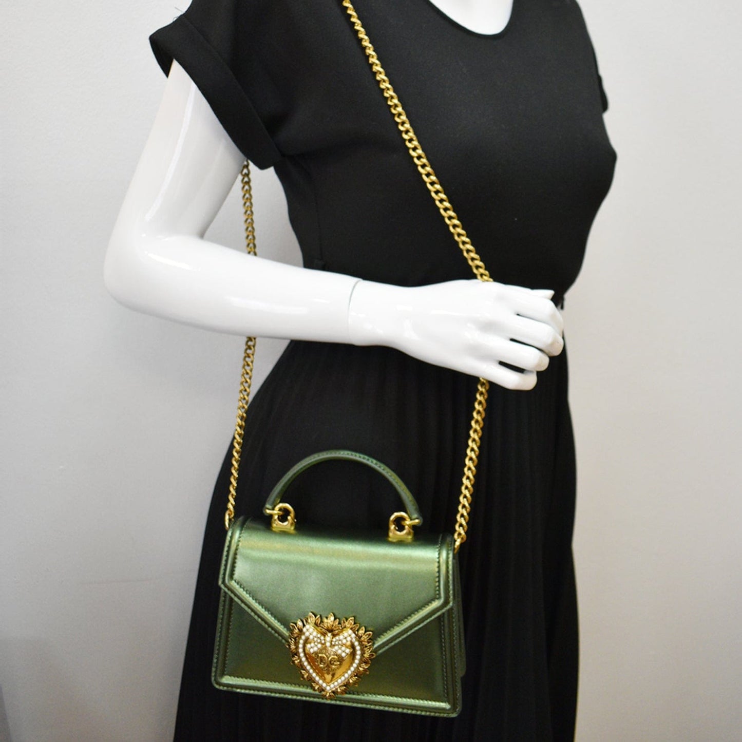 Dolce & Devotion Nappa Mordore Top Handle Leather Green Shoulder Bag