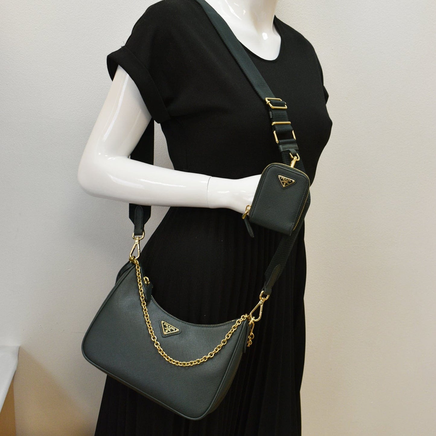 Prada Re Edition Saffiano Shoulder Bag Emerald Leather Green