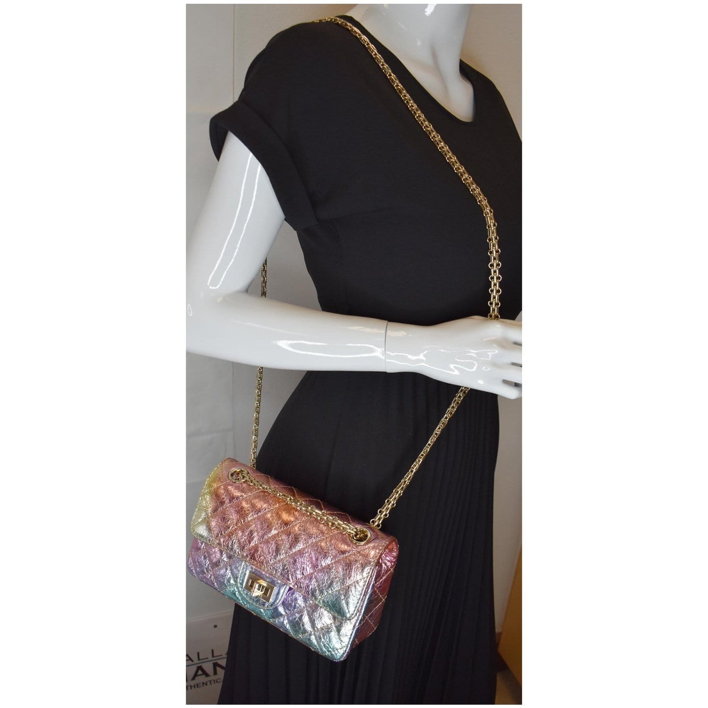 Chanel Reissue Rainbow Metallic Shoulder Bag Multicolor Quilted Mini