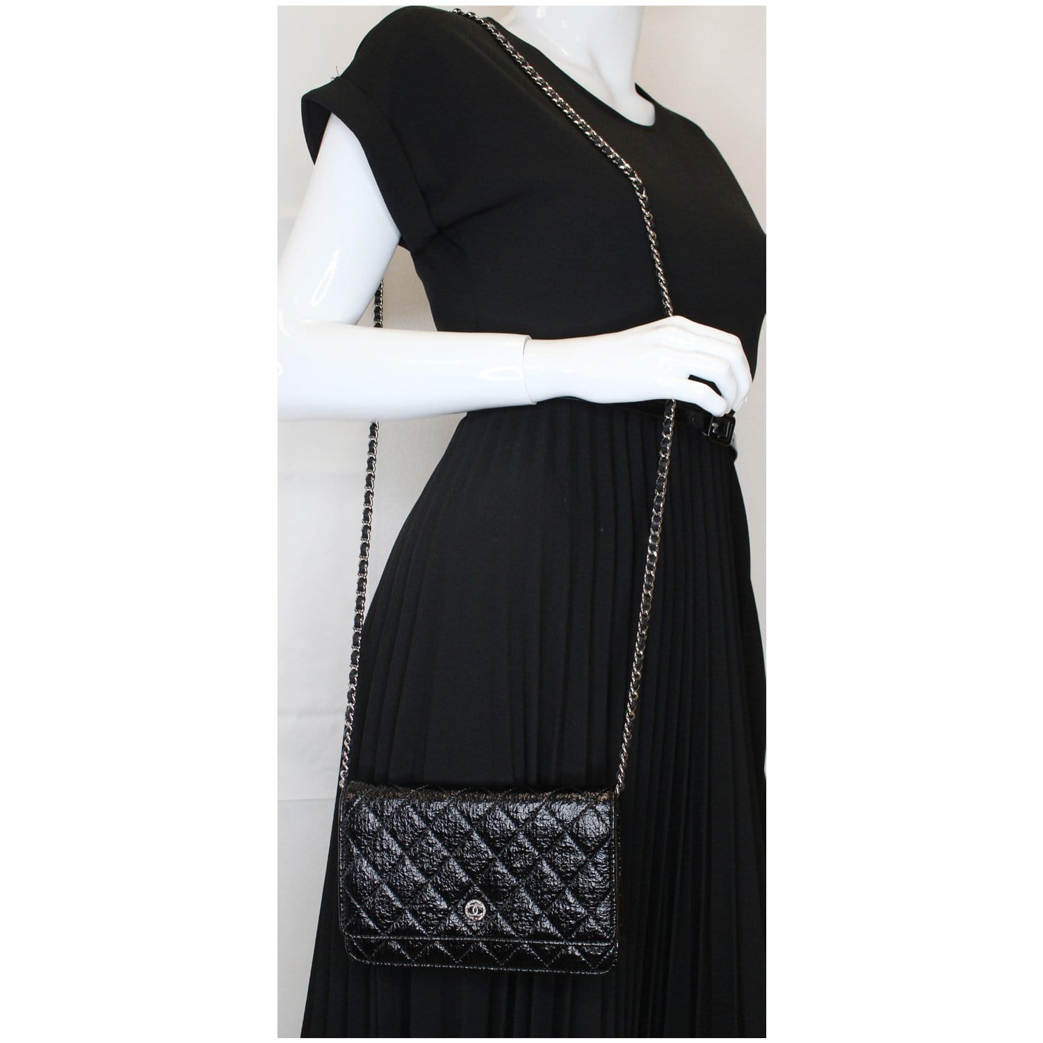 Chanel Cc Aged Lambskin Wallet On Woc Crossbody Black Chain Crossbody Bag