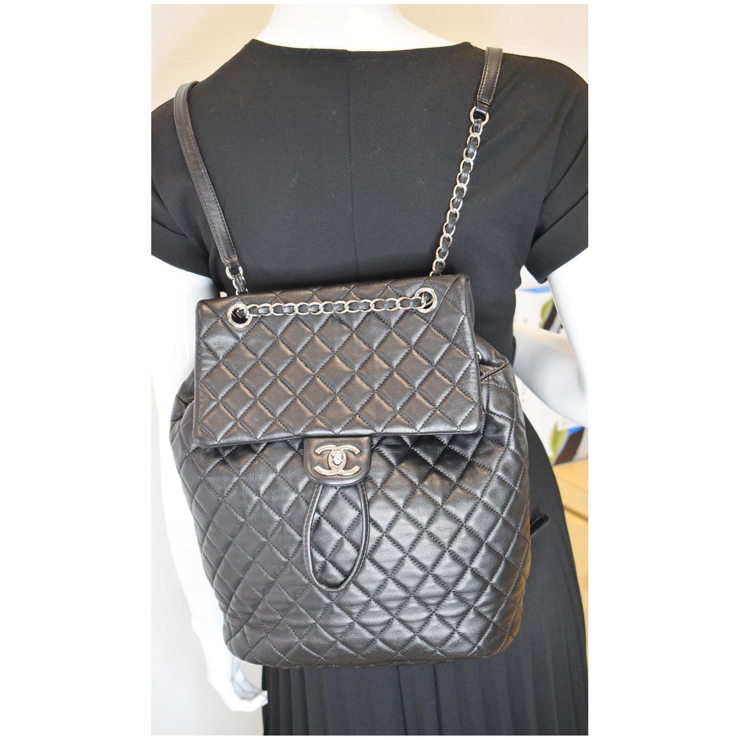 Chanel Urban Spirit Lambskin Backpack Bag Quilted Black