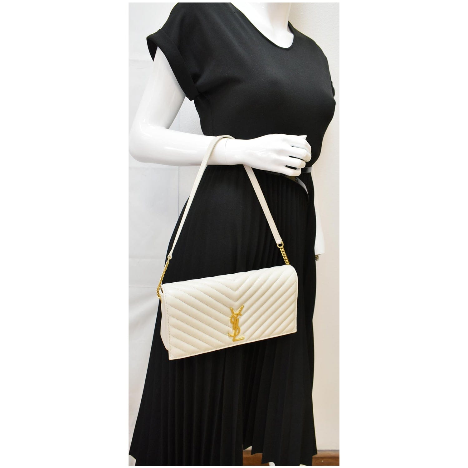 YSL Saint Laurent Saint Kate Supple Shoulder Bag Light Leather Cream