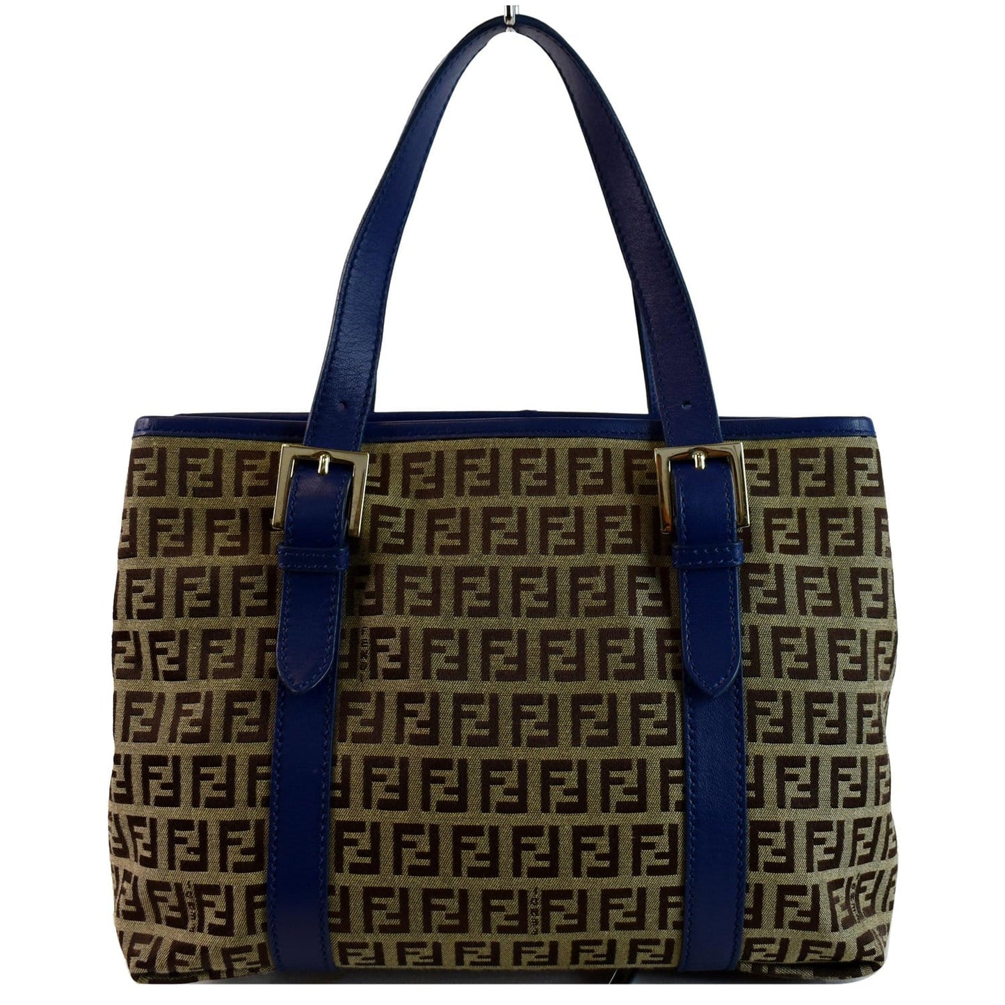 Fendi Zucchino Print Tote Bag Blue Leather Canvas