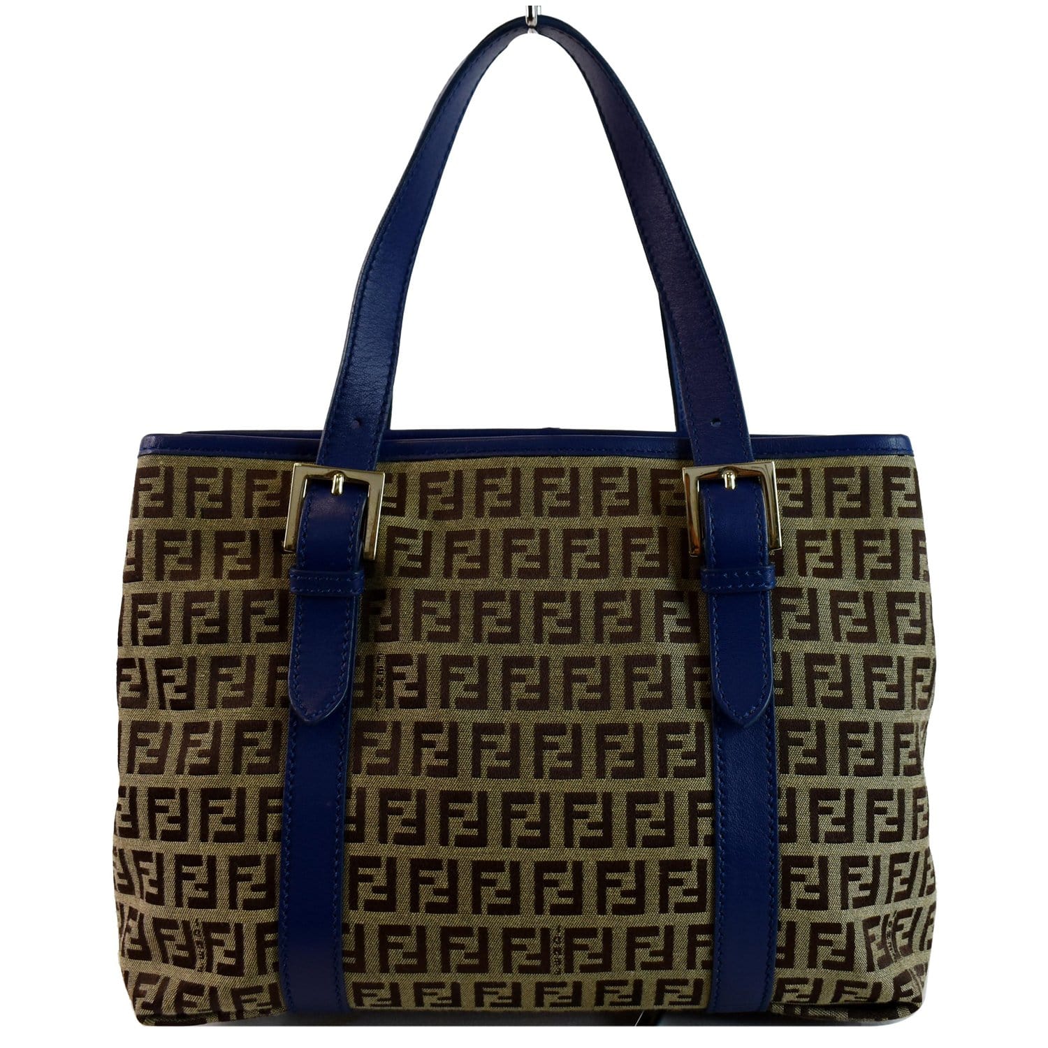 Fendi Zucchino Print Tote Bag Blue Leather Canvas