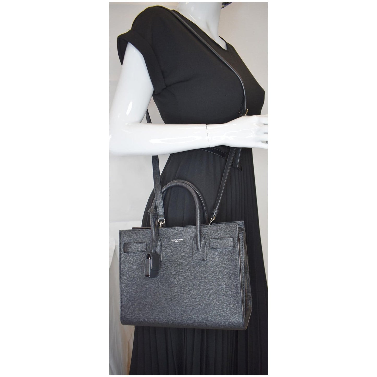 YSL Saint Laurent Saint Baby Sac De Jour Grained Tote Leather Black Shoulder Bag