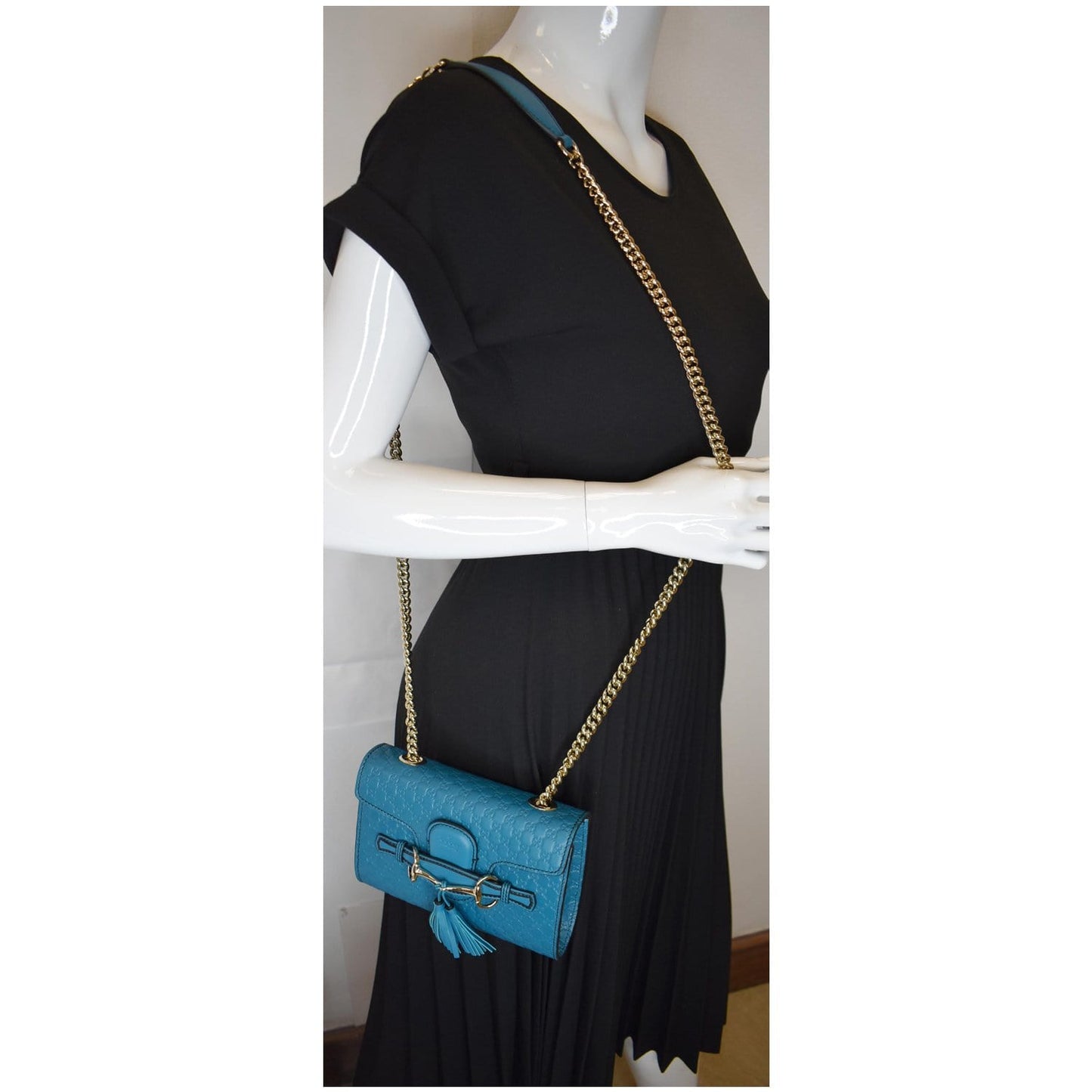 Gucci Emily Micro ssima Shoulder Bag Teal Leather Mini