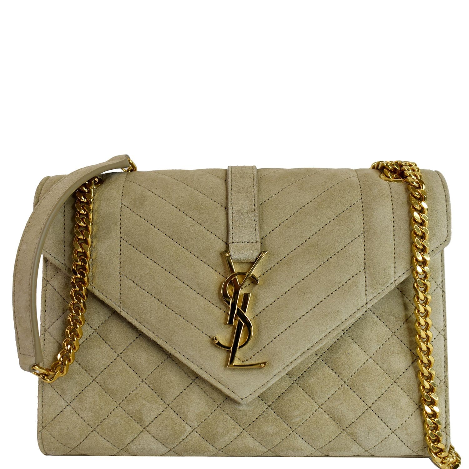 YSL Saint Laurent Saint Medium Envelope Crossbody Bag Suede Matelasse Bag Beige